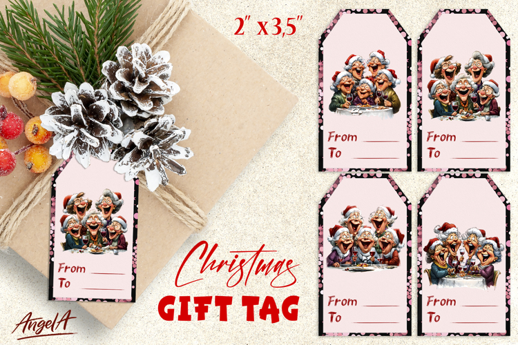 Christmas gift tags, Holiday gift label Friends celebrating