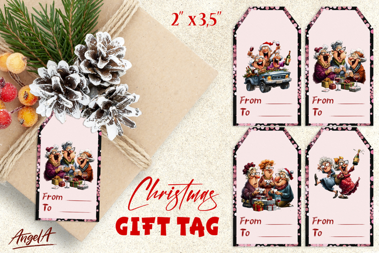 Christmas gift tags, Holiday gift label Friends celebrating