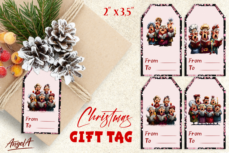 Christmas gift tags, Holiday gift label Best friends singing