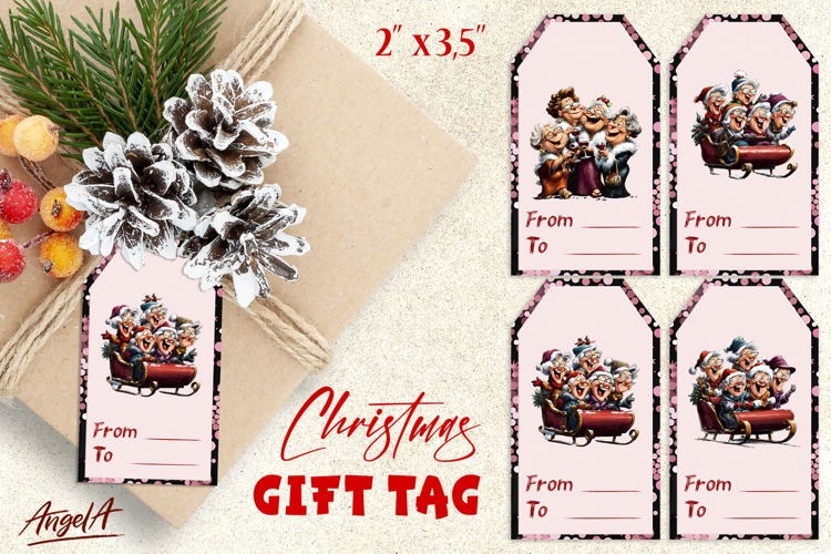 Christmas gift tags, Holiday gift label Ladies celebrating