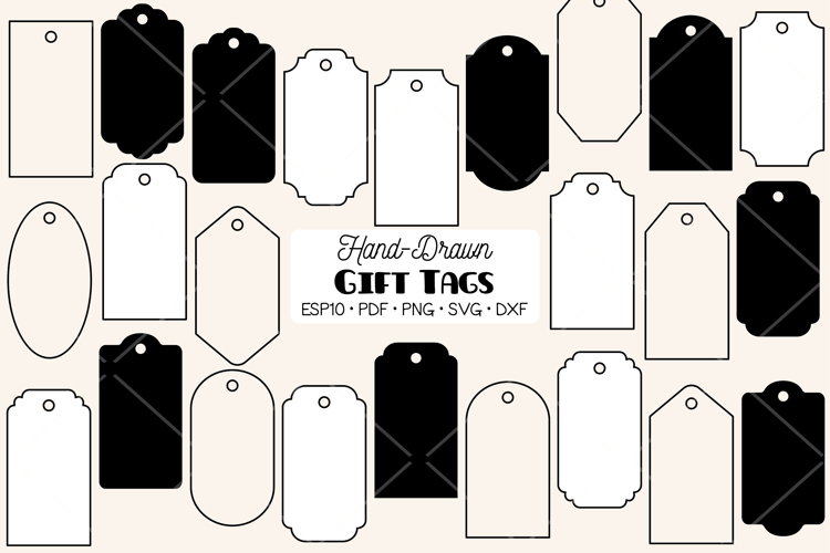 Gift Tags| Labels Black And White | Outline | Punch Hole