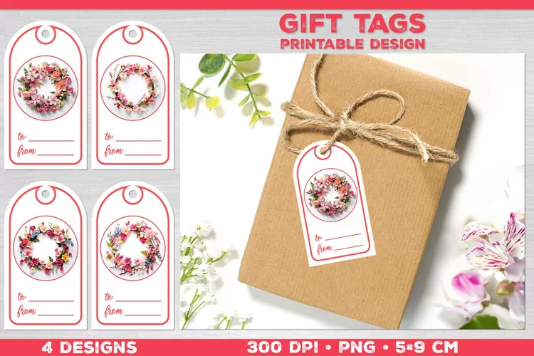 Creating spring tags for presents. Spring tags