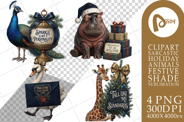 Gift-Wrap Grump Sarcastic Animals Sublimation example image 1
