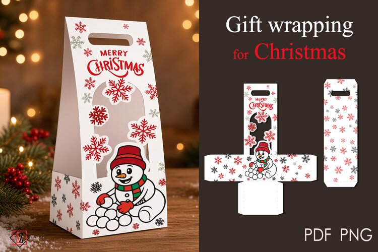 Christmas gift wrapping with a Snowman example image 1