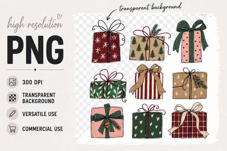 Christmas Presents png, Christmas Gifts Sublimation Design