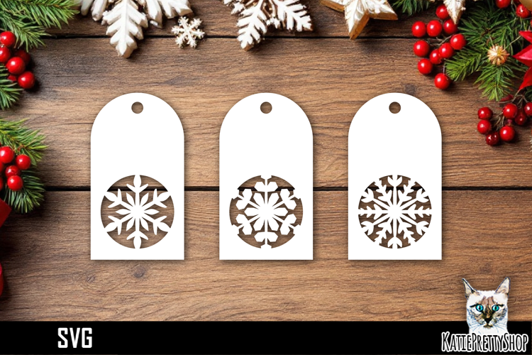 Papercut Christmas Tags with Snowflake Designs SVG Ornaments