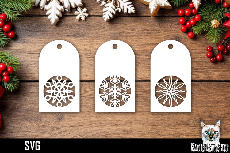 Papercut Christmas Tags with Snowflake Designs SVG Ornaments