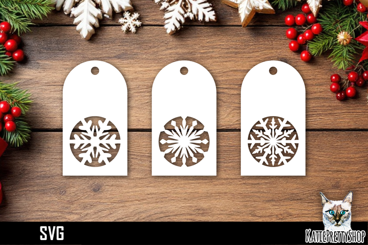 Papercut Christmas Tags with Snowflake Designs SVG Ornaments