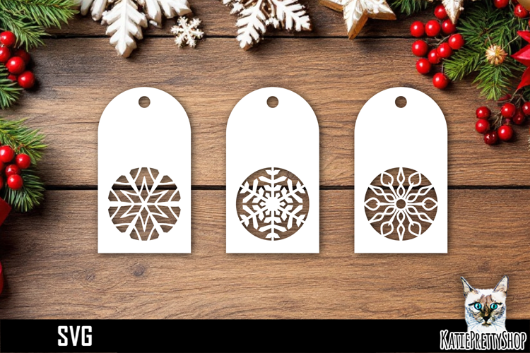 Papercut Christmas Tags with Snowflake Designs SVG Ornaments