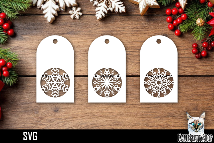 Papercut Christmas Tags with Snowflake Designs SVG Ornaments