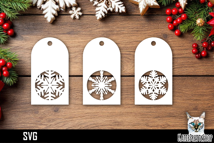 Papercut Christmas Tags with Snowflake Designs SVG Ornaments