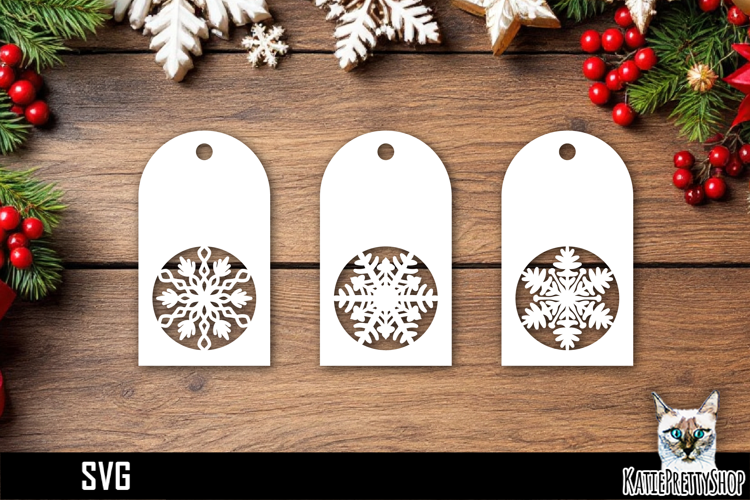 Papercut Christmas Tags with Snowflake Designs SVG Ornaments