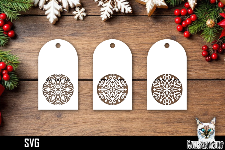 Papercut Christmas Tags with Snowflake Designs SVG Ornaments