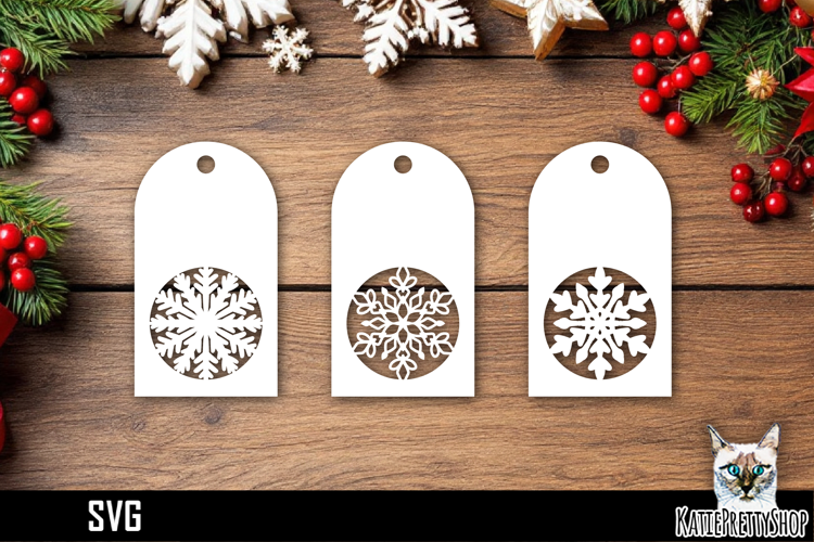 Papercut Christmas Tags with Snowflake Designs SVG Ornaments