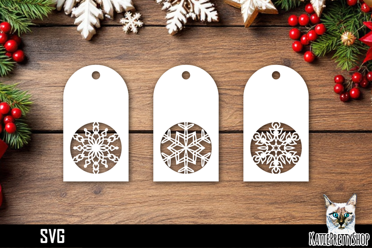 Papercut Christmas Tags with Snowflake Designs SVG Ornaments