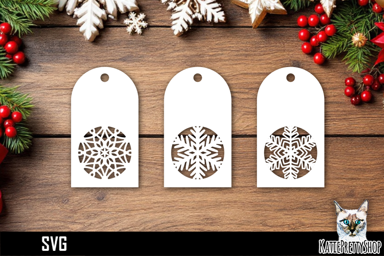 Papercut Christmas Tags with Snowflake Designs SVG Ornaments