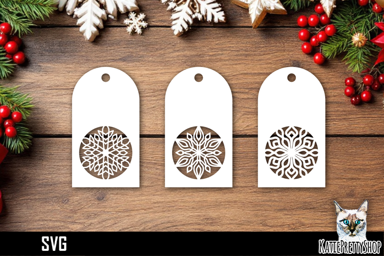Papercut Christmas Tags with Snowflake Designs SVG Ornaments