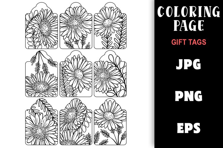 Gift Tag Coloring Page - Pretty Flowers Colouring example image 1