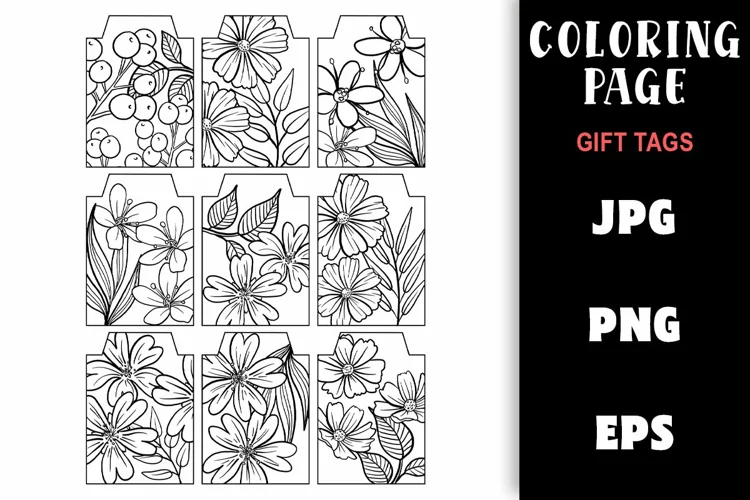 Gift Tag Coloring Page - Pretty Flowers Colouring