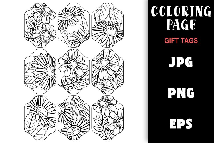 Gift Tag Coloring Page - Pretty Flowers Colouring example image 1