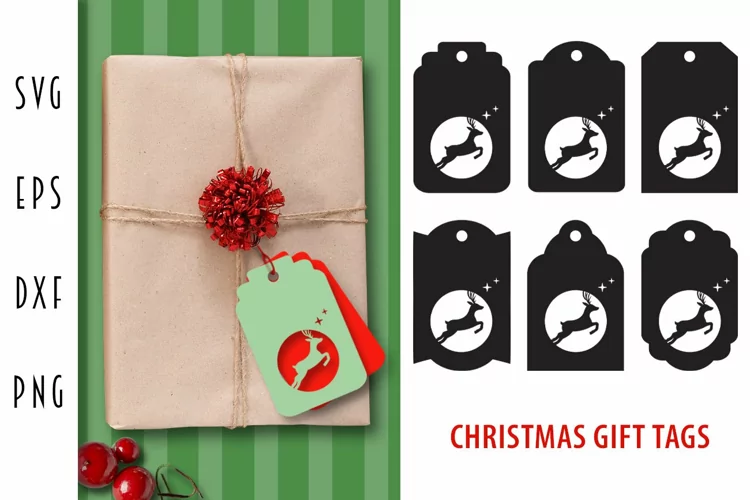 Christmas Gift Tags SVG - Christmas Reindeer Card Cut File