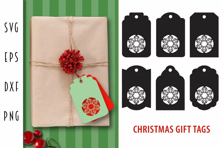 Christmas Gift Tags SVG - Christmas Snowflake Card Cut File
