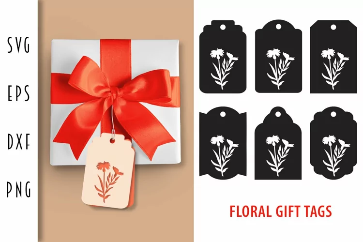 Gift Tags SVG - Pretty Wild Flower Gift Tag Cutting Files