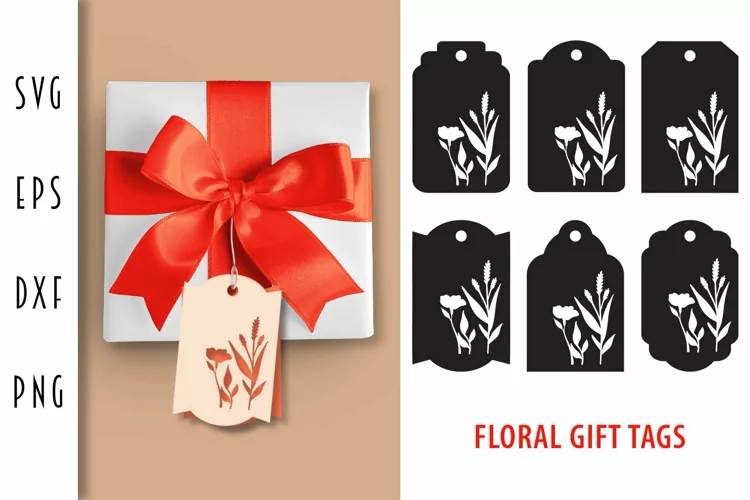 Gift Tags SVG - Pretty Field Flowers Gift Tag Cutting Files