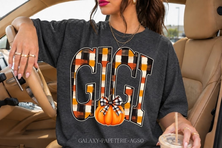 Gigi PNG | Fall Pumpkin Plaid Shirt Design