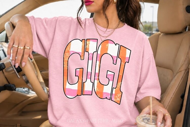 Gigi PNG | Retro Pink Orange Shirt Design example image 1