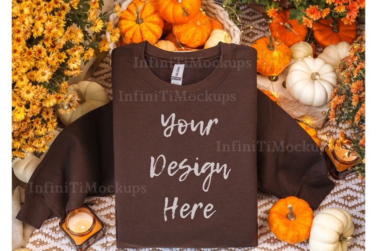 Gildan 18000 Dark Chocolate Sweatshirt Folded mockup Fall
