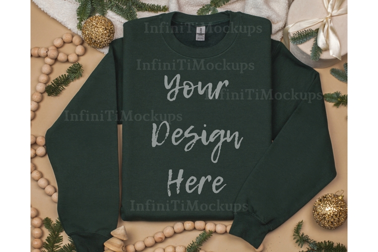 Gildan 18000 Forest Green holiday sweatshirt mockup Top view