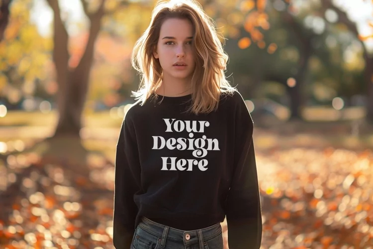 Gildan 5000 Crewneck Women Black Color T-shirt Mockup