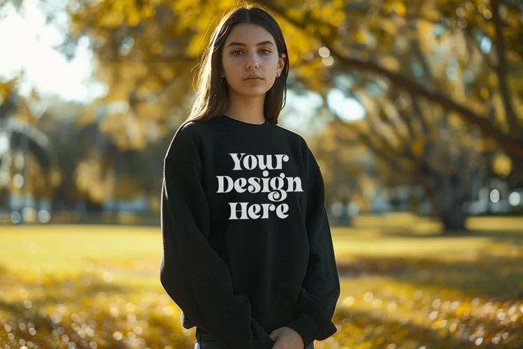 Gildan 5000 Crewneck Women Black Color T-shirt Mockup