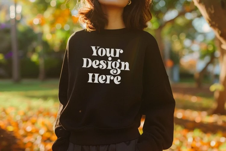 Gildan 5000 Crewneck Women Black Color T-shirt Mockup