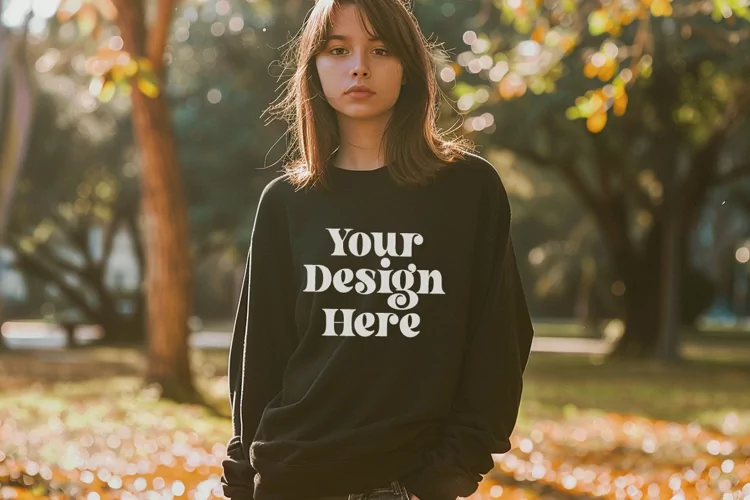 Gildan 5000 Crewneck Women Black Color T-shirt Mockup