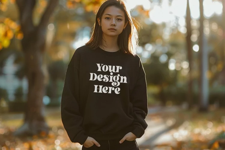 Gildan 5000 Crewneck Women Black Color T-shirt Mockup