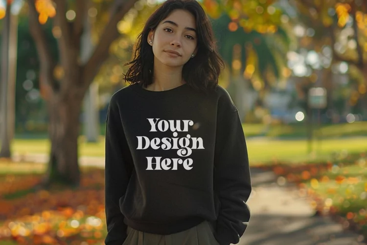 Gildan 5000 Crewneck Women Black Color T-shirt Mockup