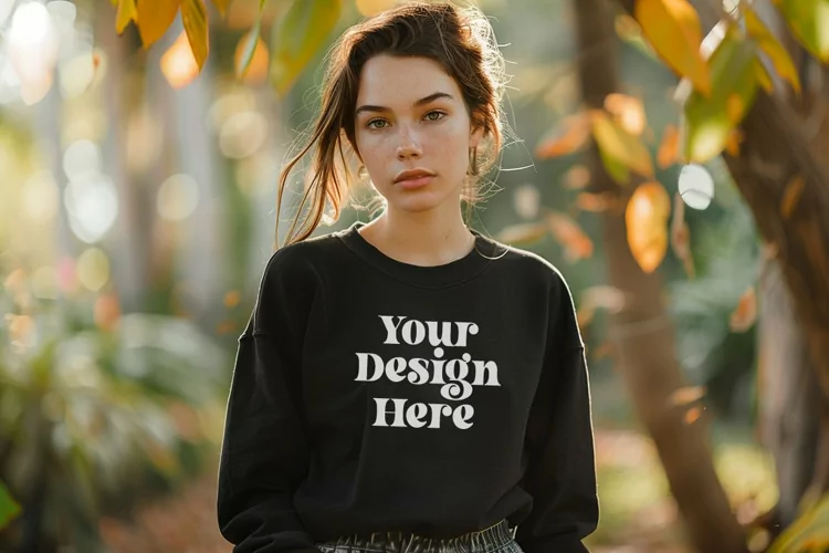 Gildan 5000 Crewneck Women Black Color T-shirt Mockup