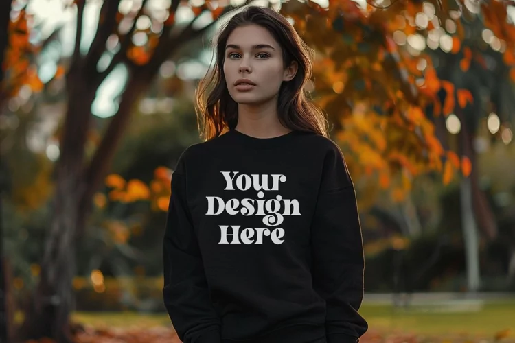 Gildan 5000 Crewneck Women Black Color T-shirt Mockup