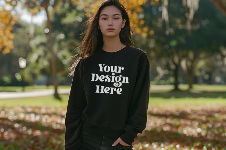 Gildan 5000 Crewneck Women Black Color T-shirt Mockup
