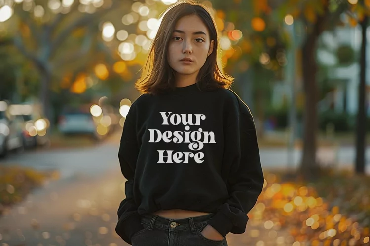 Gildan 5000 Crewneck Women Black Color T-shirt Mockup
