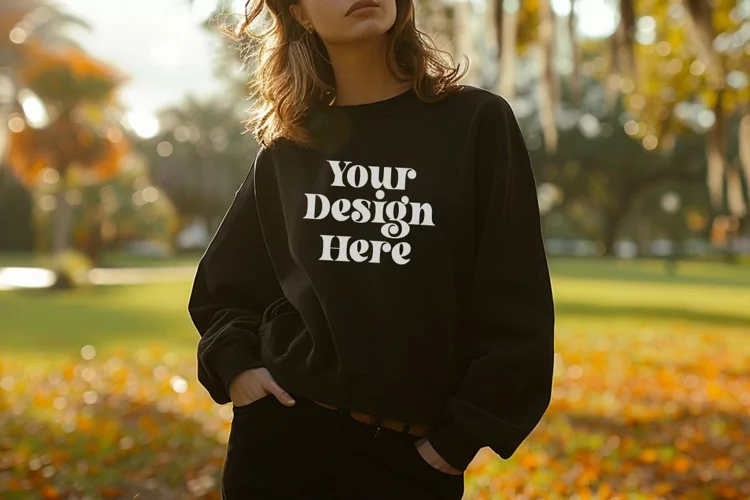 Gildan 5000 Crewneck Women Black Color T-shirt Mockup