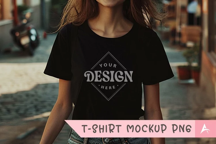 Gildan 5000 crewneck women black color t-shirt mockup