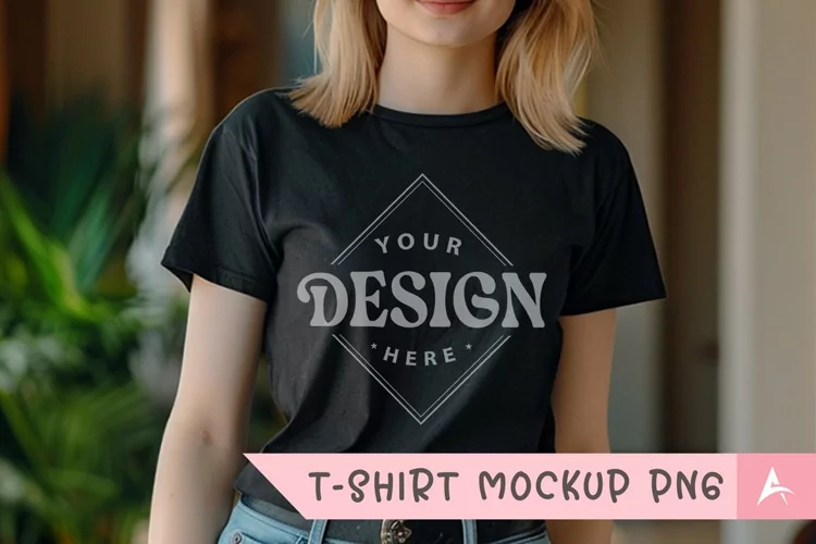 Gildan 5000 crewneck women black color t-shirt mockup