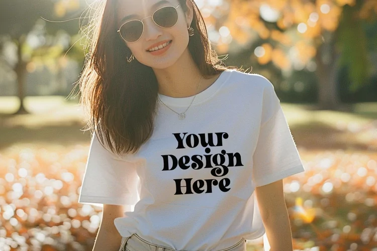 Gildan 5000 Crewneck Women White Color T-shirt Mockup