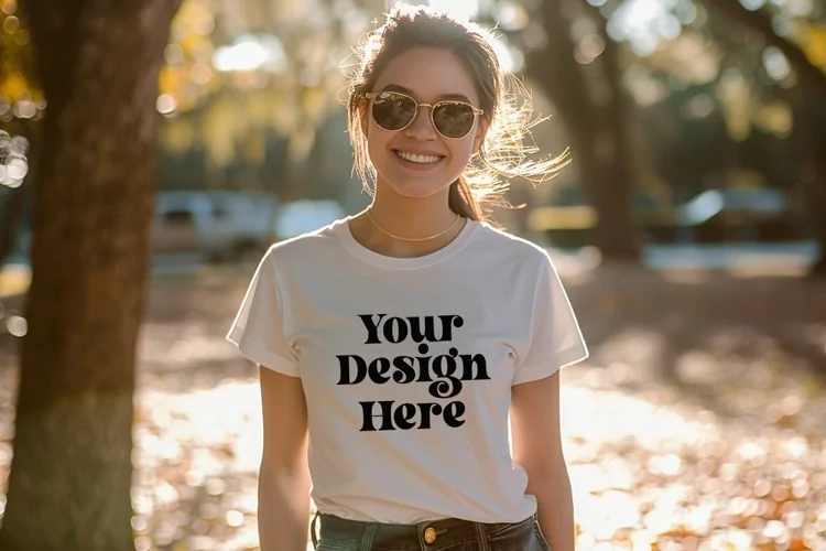 Gildan 5000 Crewneck Women White Color T-shirt Mockup