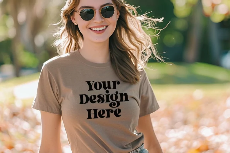 Gildan 5000 Crewneck Women Brown Color T-shirt Mockup