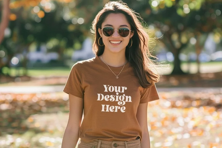 Gildan 5000 Crewneck Women Brown Color T-shirt Mockup