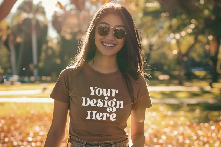 Gildan 5000 Crewneck Women Brown Color T-shirt Mockup